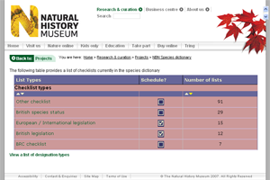 The Species Dictionary at the Natural History Museum